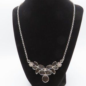 Unmarked Silver Tone with Black Enamel Flowers